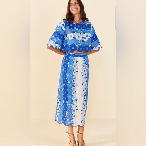 FARM Rio Blue and White Floral Skirt